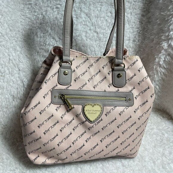 Betsey Johnson pink & gray convertible large tote/ medium shoulder bag - Picture 1 of 11